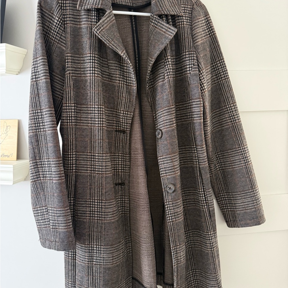Black Tape_ Gray Plaid Trench Coat